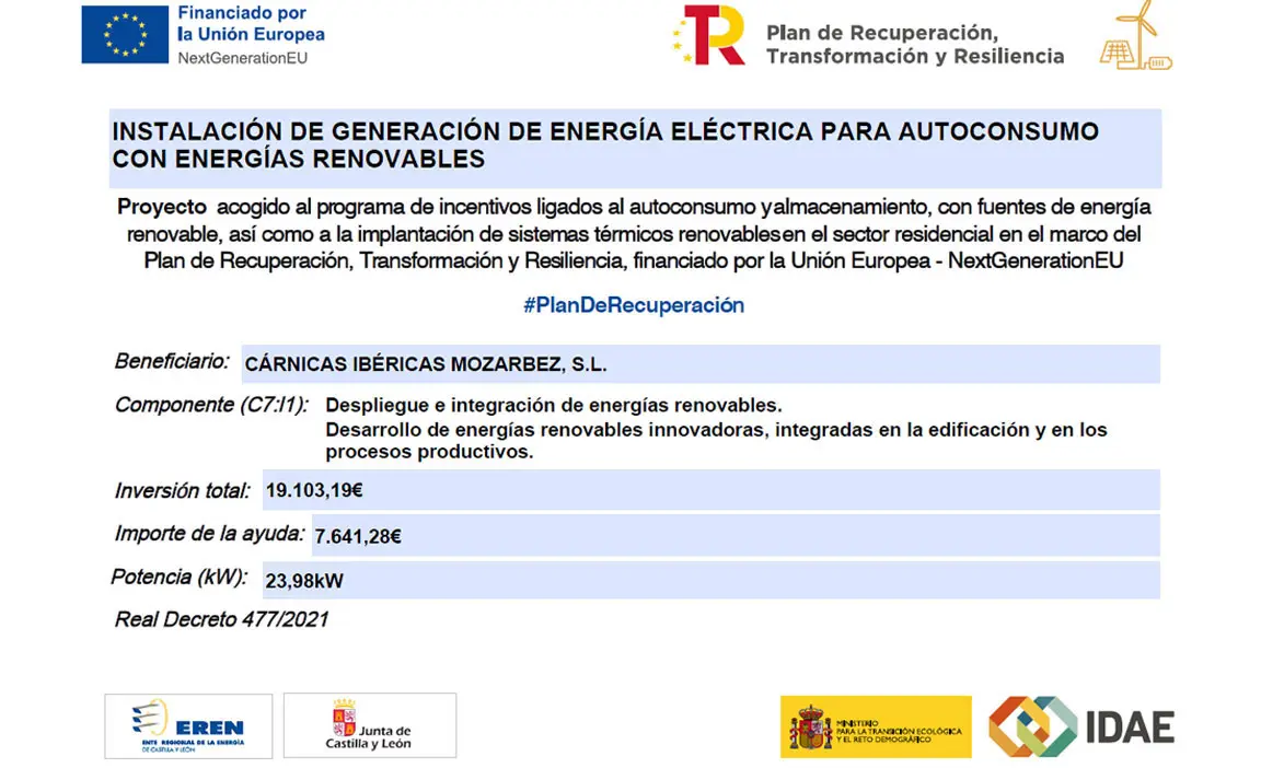 Instalación de generación de energía eléctrica para autoconsumo con energías renovables